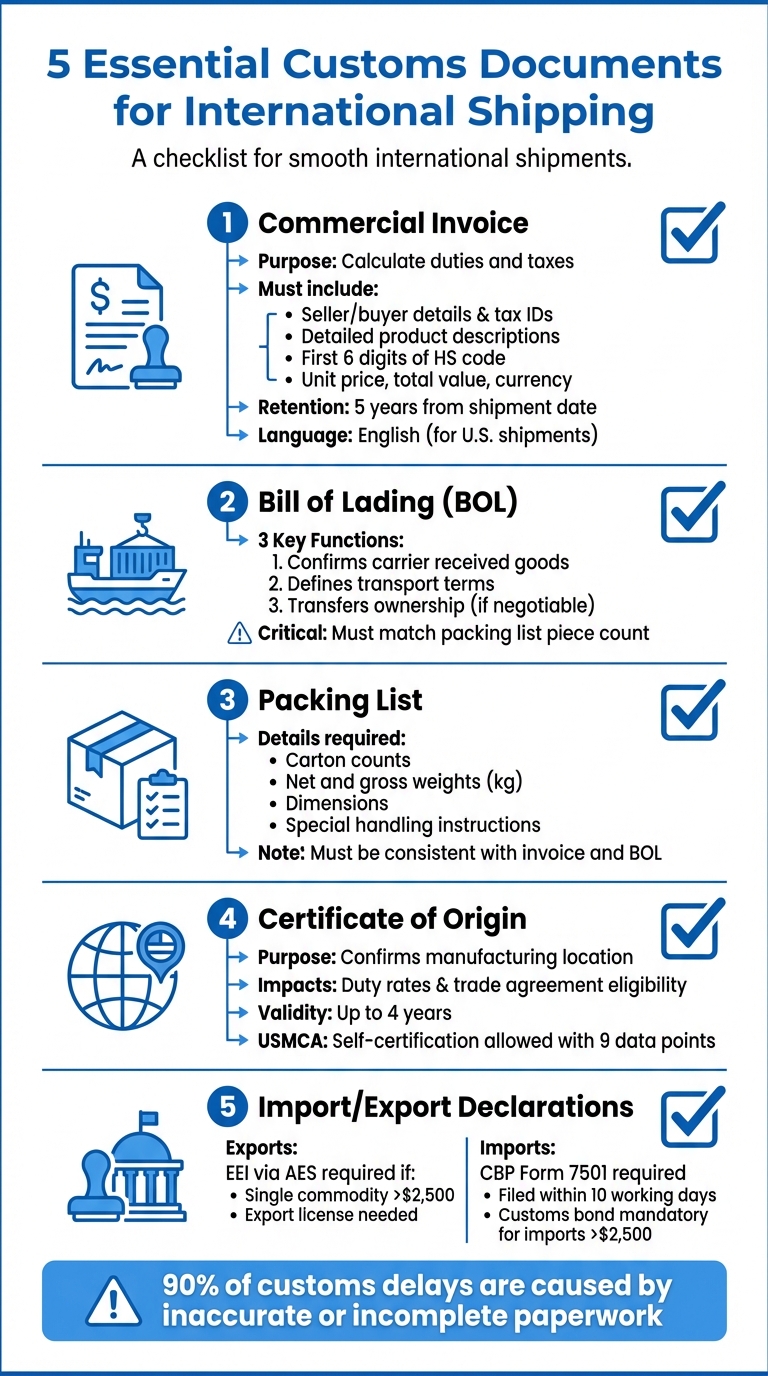 5 Essential Customs Documents for International Shipping