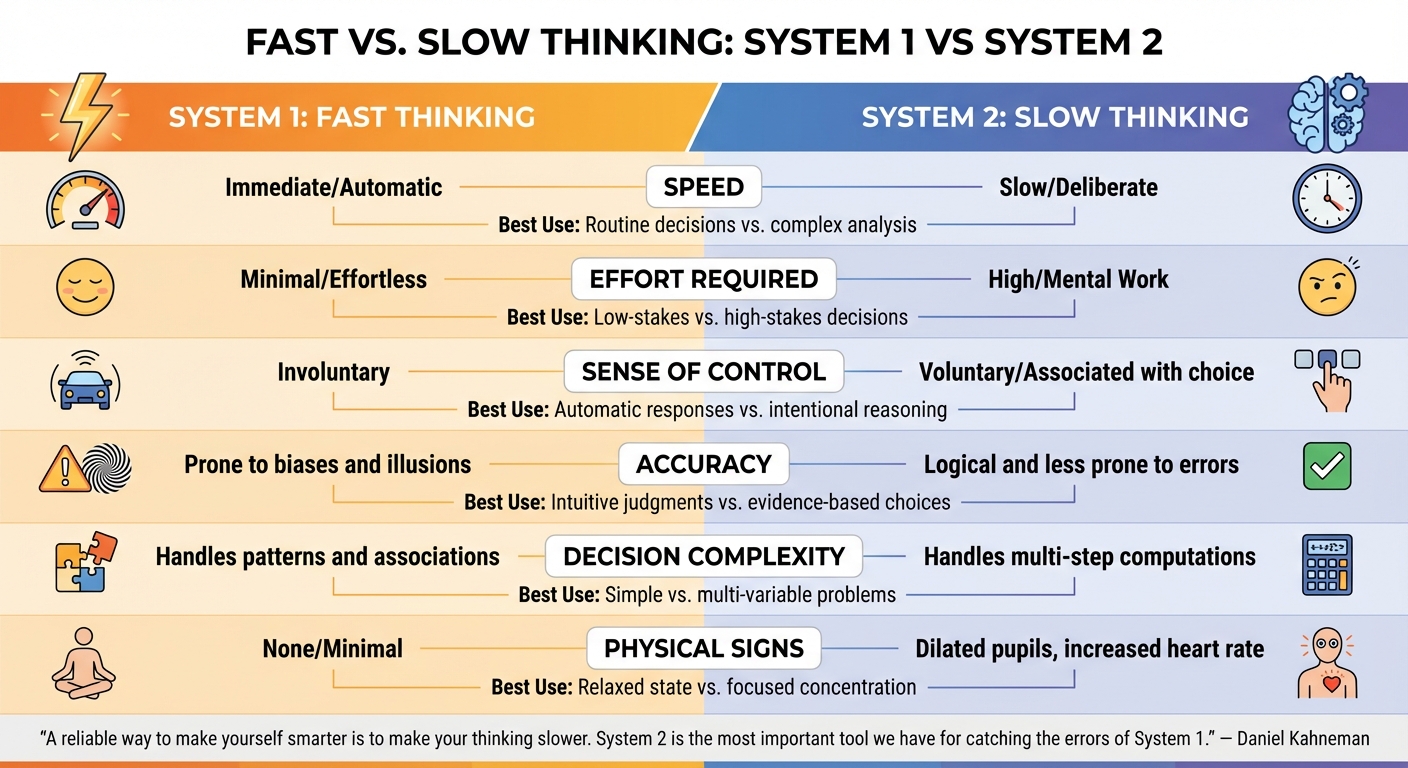 Fast vs Slow Thinking: System 1 and System 2 Comparison Chart