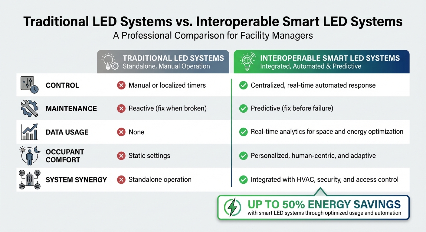 Traditional vs Smart LED Systems Comparison for Facility Managers