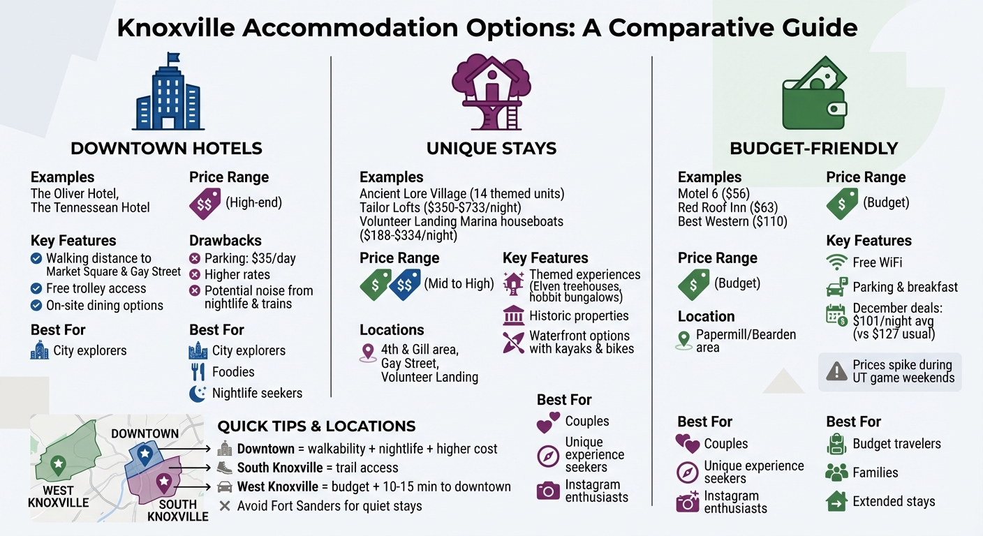 Knoxville Accommodation Guide: Downtown vs Budget vs Unique Stays Comparison