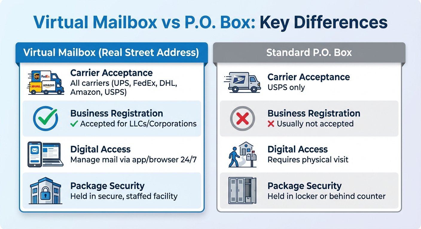 Virtual Mailbox vs P.O. Box Comparison Chart