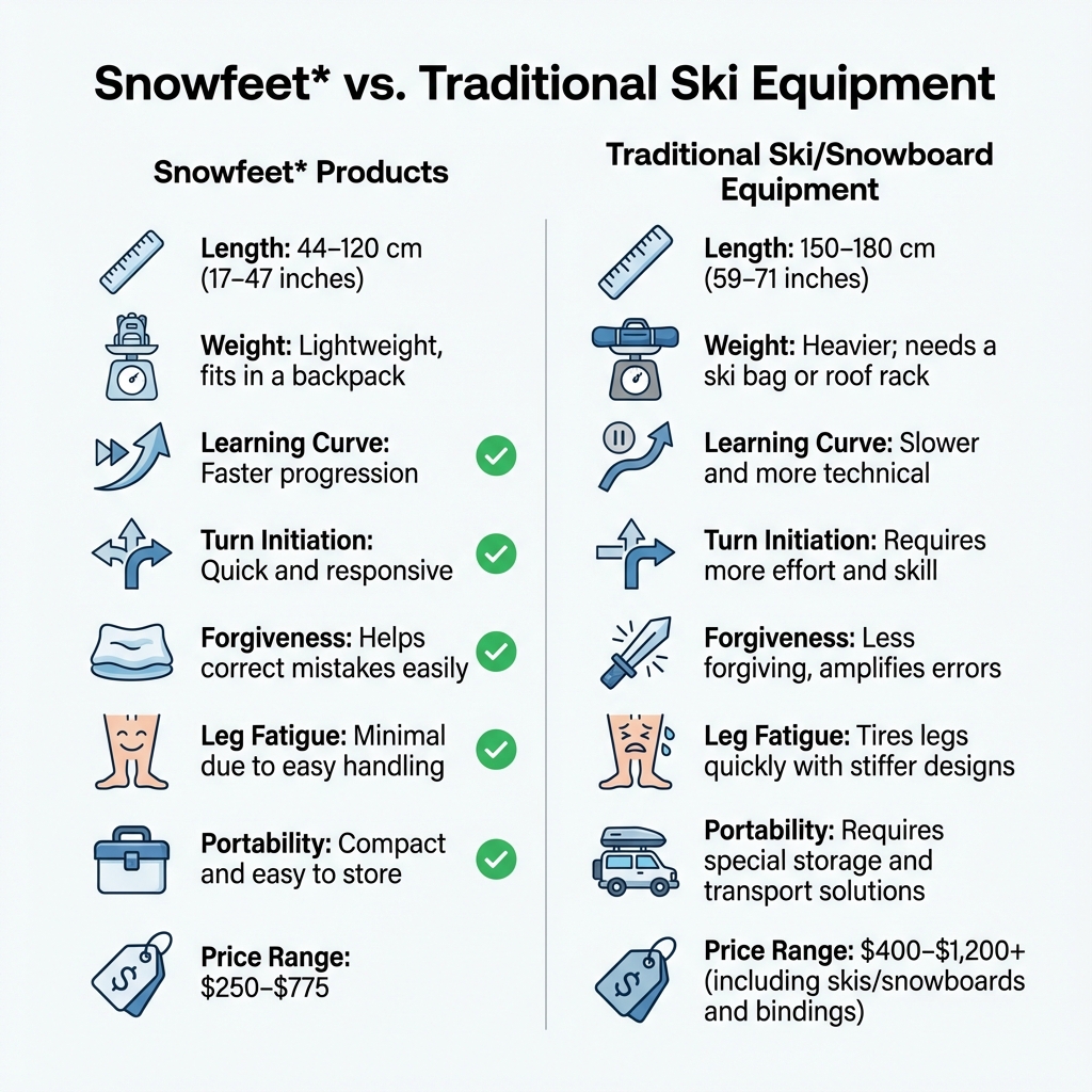 Snowfeet vs Traditional Ski Equipment Comparison Chart