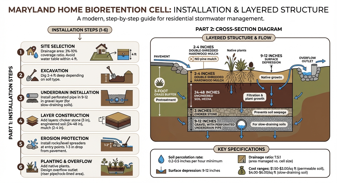 Bioretention Cell Installation Steps and Layer Structure for Maryland Homes