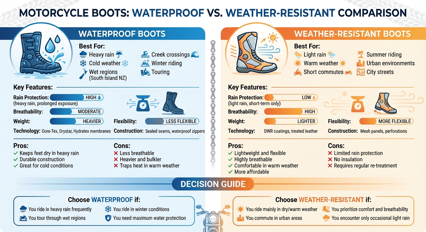 Waterproof vs Weather-Resistant Motorcycle Boots Comparison
