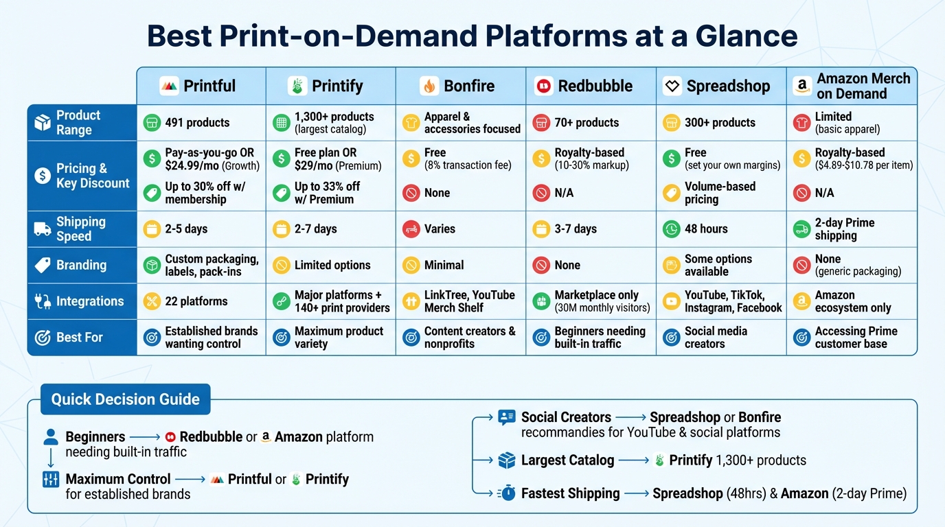 Print-on-Demand Platform Comparison: Features, Pricing, and Shipping