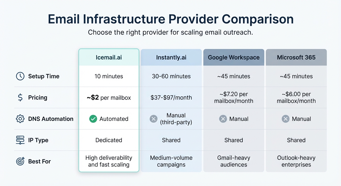 Email Infrastructure Provider Comparison: Setup Time, Pricing & Features