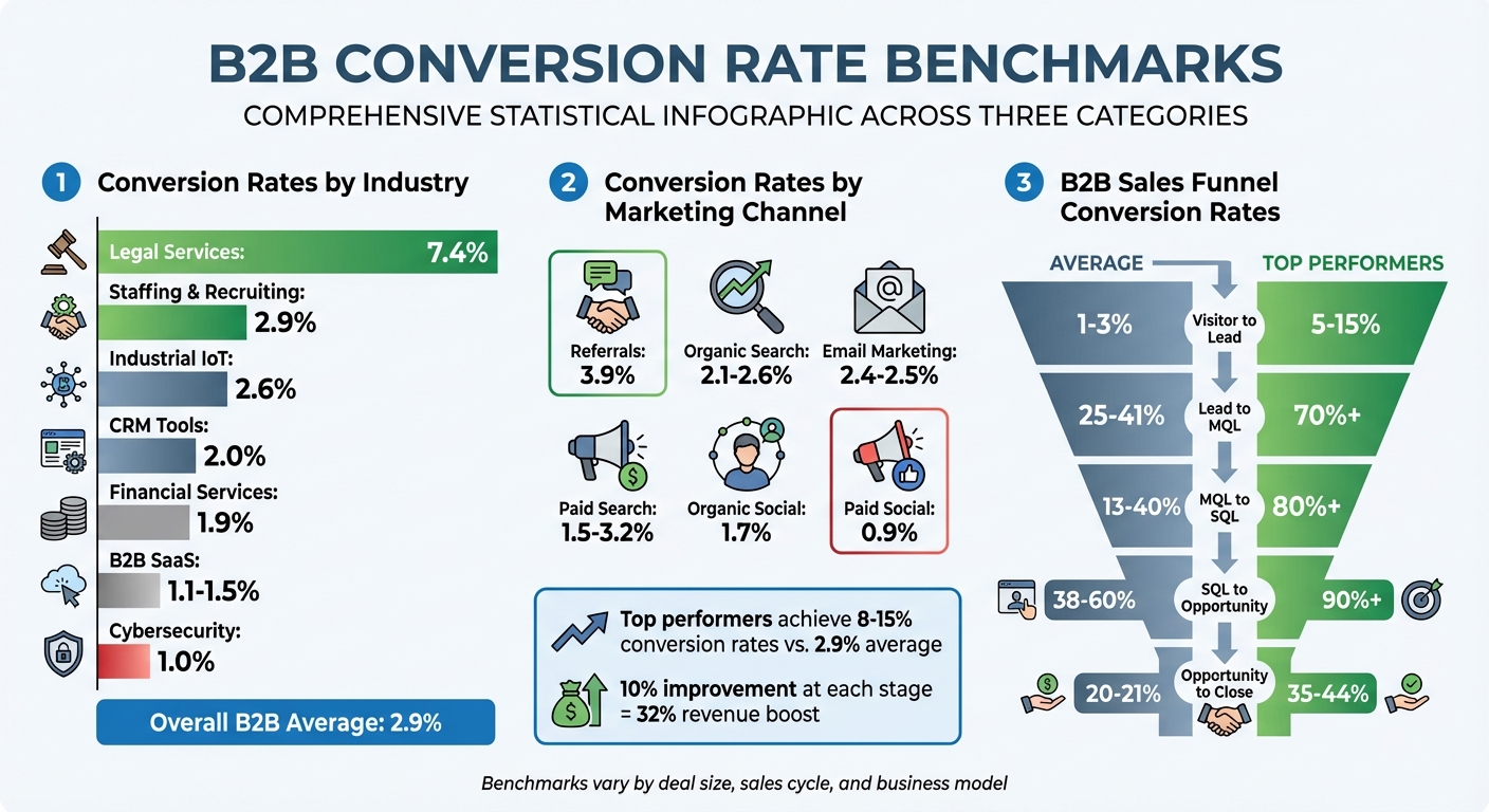 B2B Conversion Rate Benchmarks by Industry, Channel, and Funnel Stage