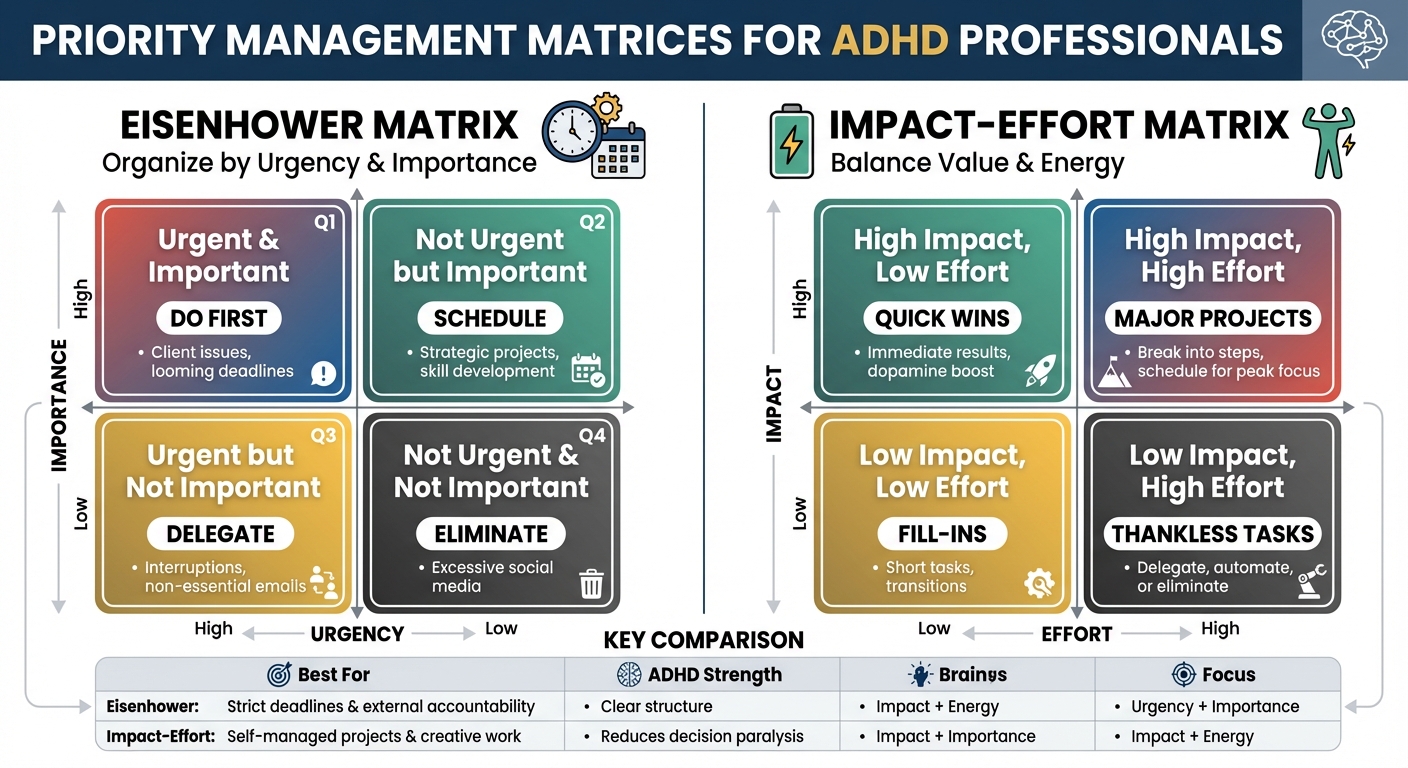 Eisenhower Matrix vs Impact-Effort Matrix for ADHD Priority Management