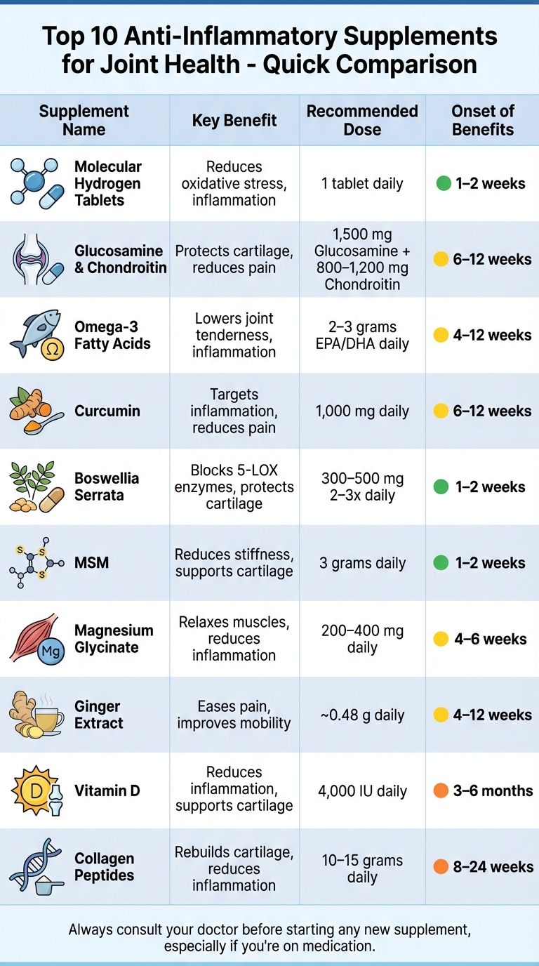 Top 10 Anti-Inflammatory Supplements for Joint Health Comparison Chart