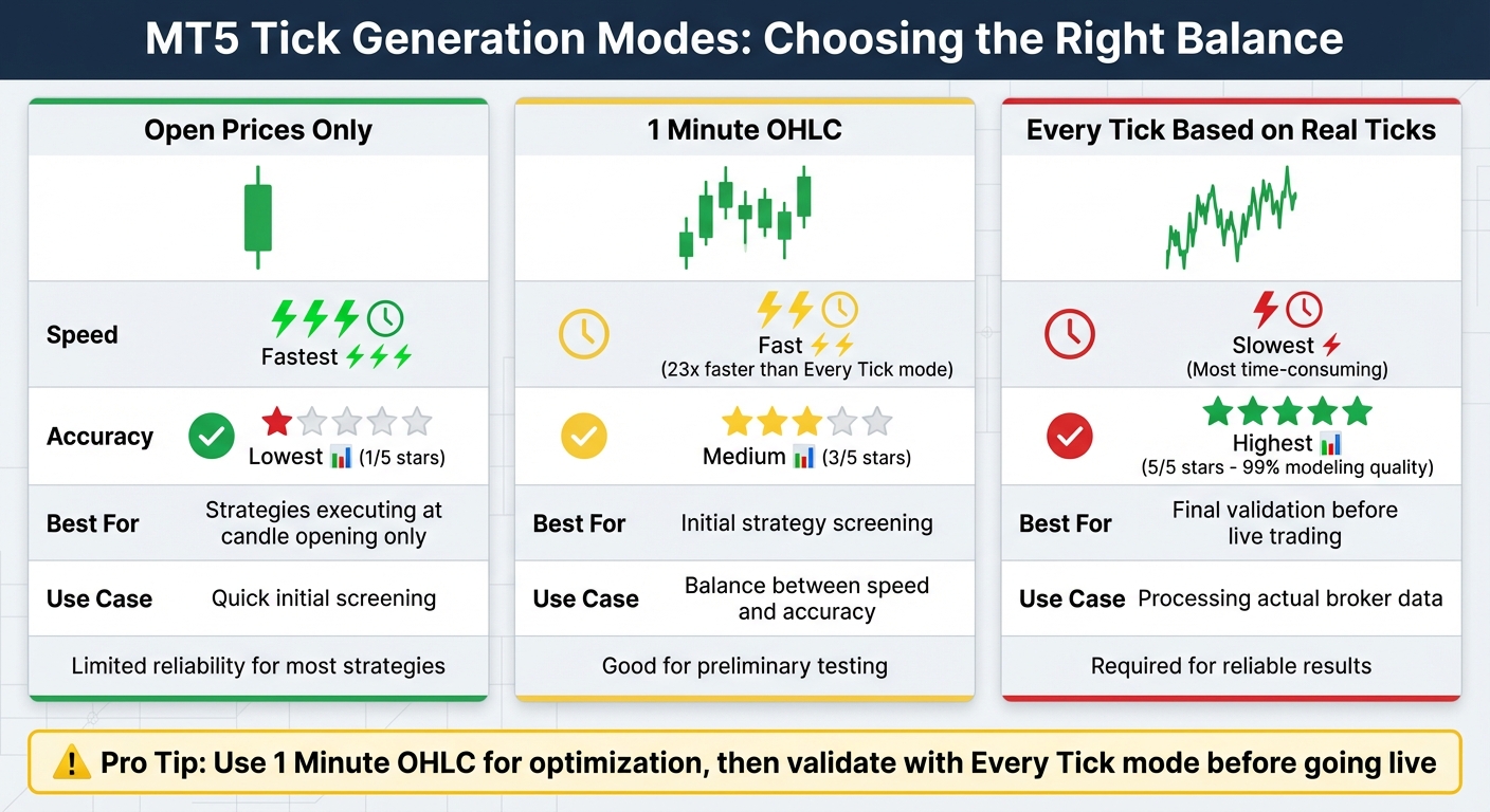 MT5 Tick Generation Modes: Speed vs Accuracy Comparison