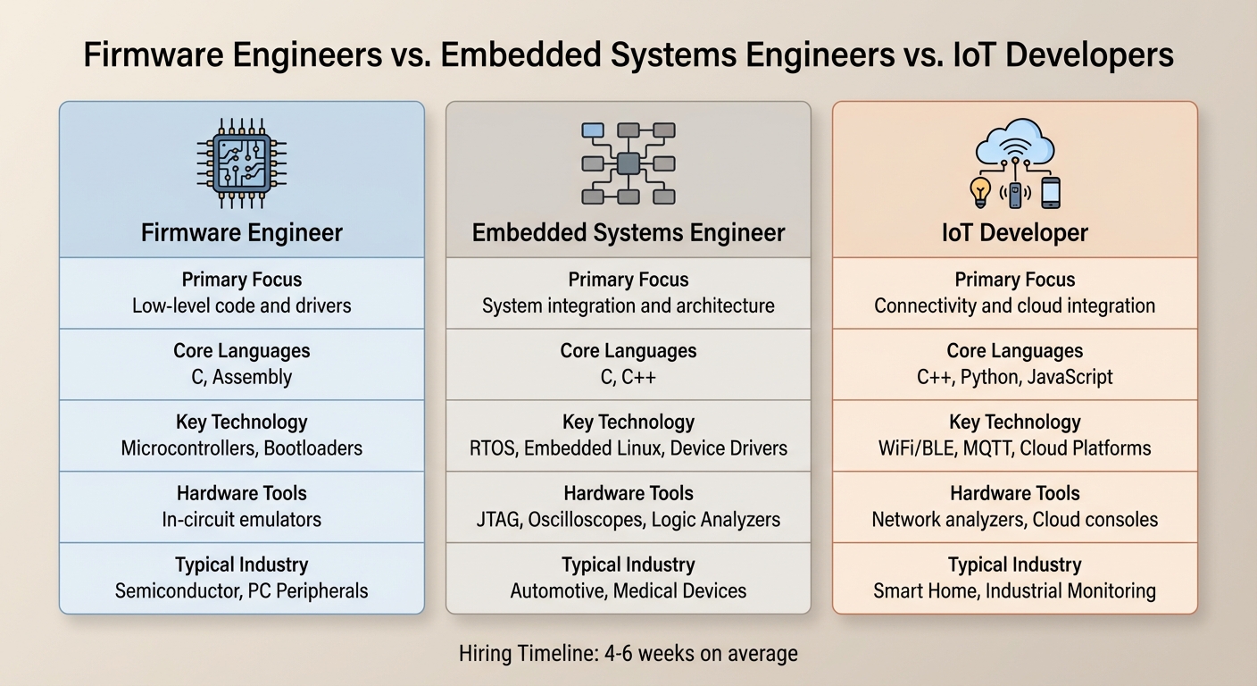 Firmware Engineer vs Embedded Systems Engineer vs IoT Developer: Role Comparison