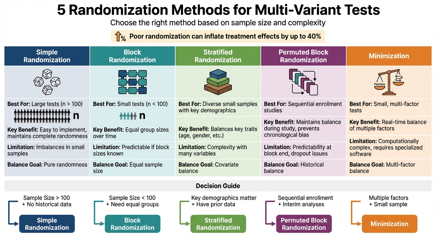 Comparison of 5 Randomization Methods for Multi-Variant Testing
