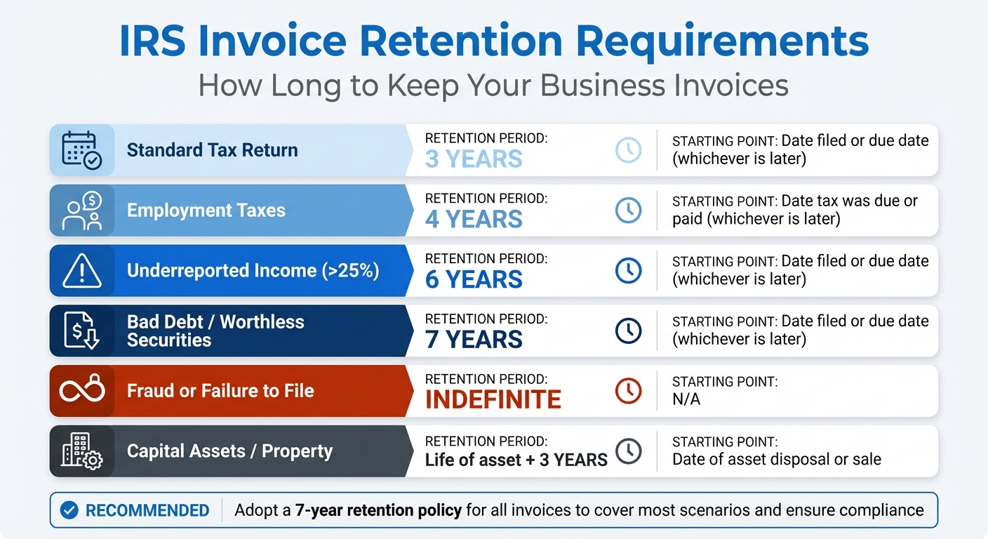 IRS Invoice Retention Periods by Situation