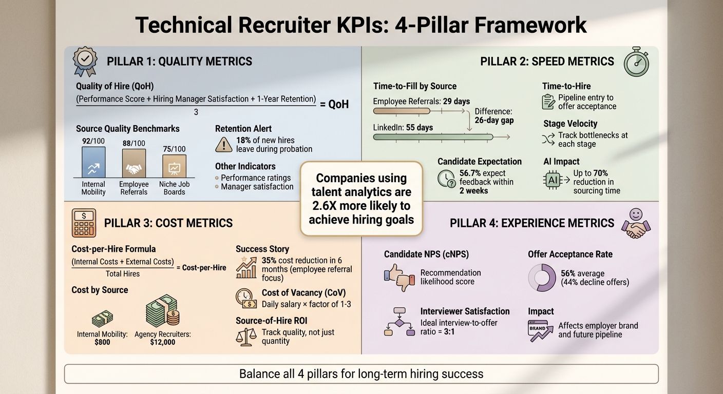 Technical Recruiter KPIs: 4-Pillar Framework with Key Metrics and Benchmarks