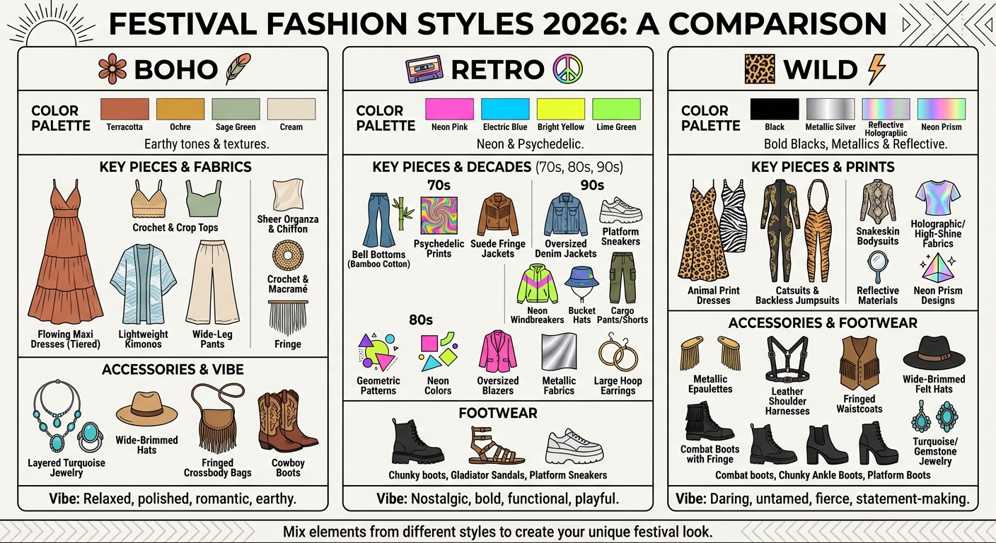 Festival Fashion Styles 2026: Boho vs Retro vs Wild Comparison Guide