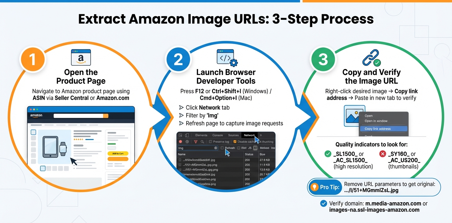 Get Amazon Image Links Free: Zero Cost Tool 2 How to Extract Amazon Product Image URLs Using Browser DevTools in 3 Steps