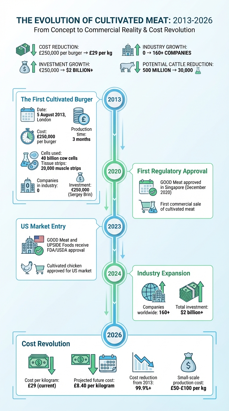 Evolution of Cultivated Meat: From First Burger to Global Industry (2013-2026)