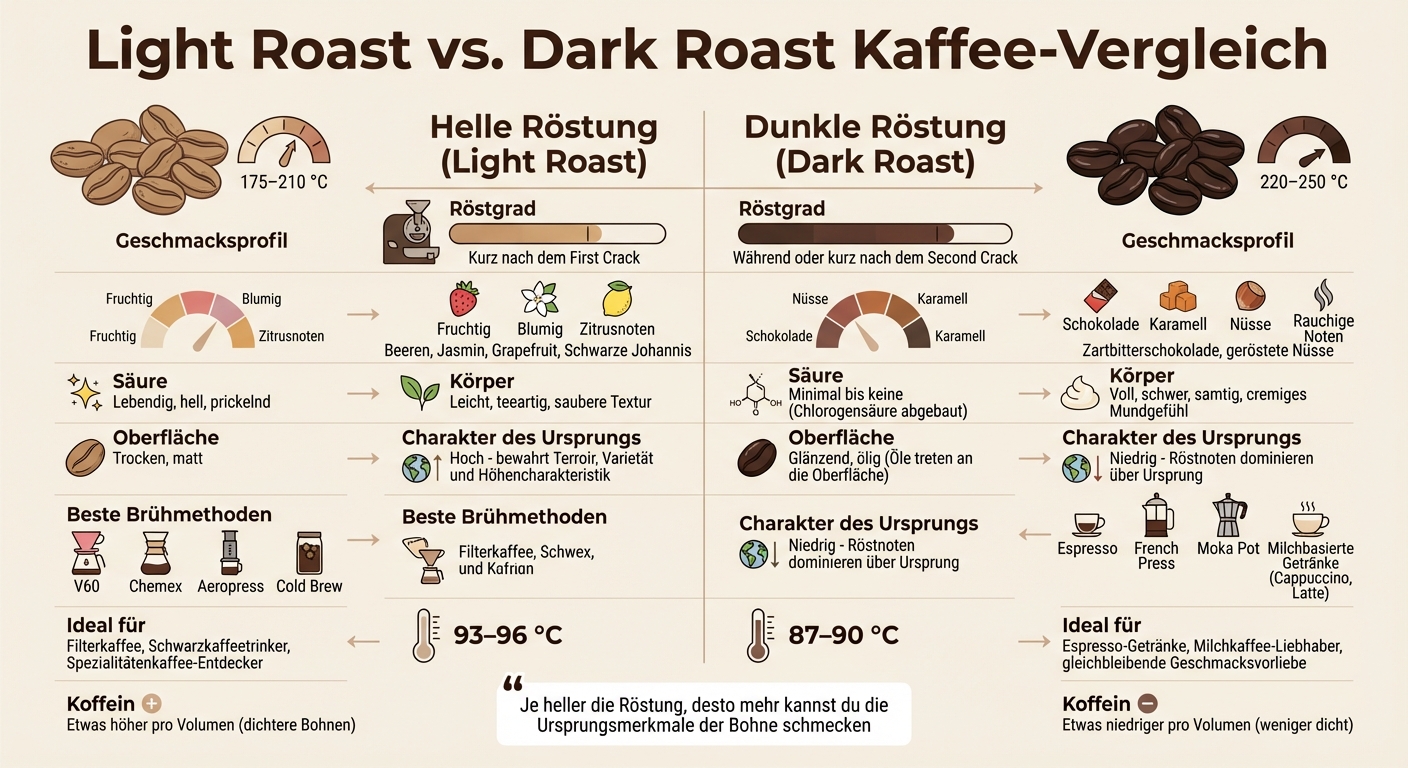 Light Roast vs Dark Roast Coffee Comparison Chart