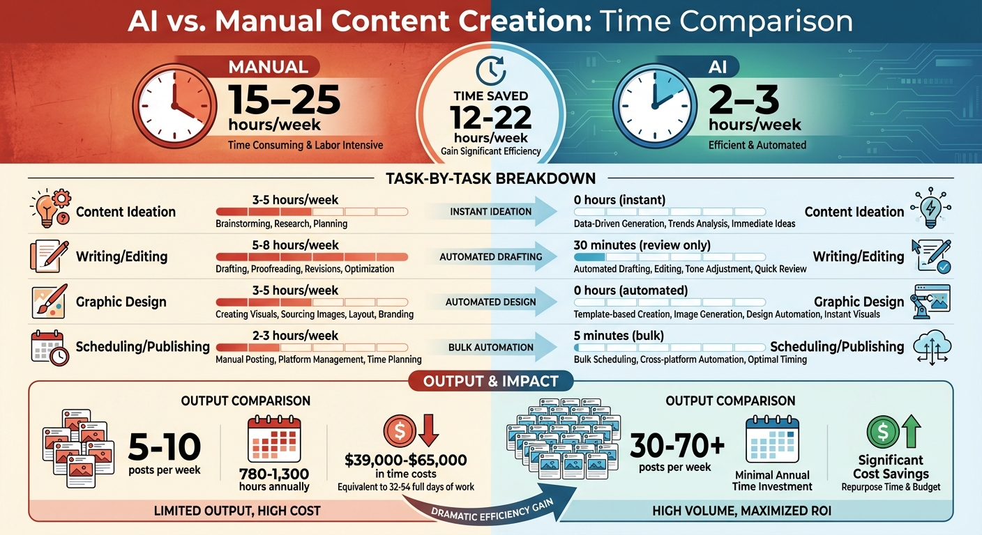 AI vs Manual Content Creation Time Comparison Infographic