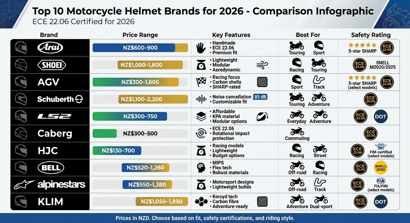 Top 10 Motorcycle Helmet Brands 2026: Safety Features and Price Comparison