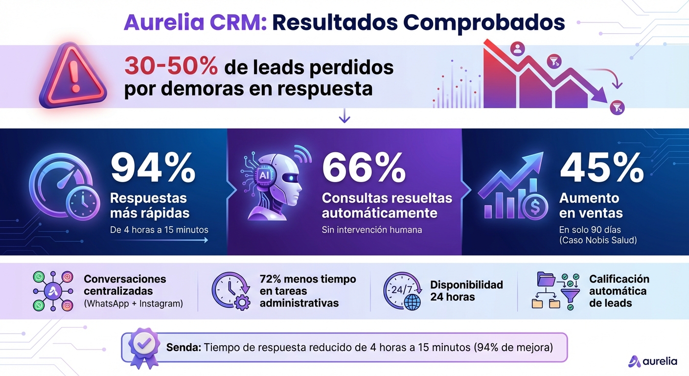 Resultados y Beneficios Clave de Aurelia CRM - Estadísticas de Mejora en Ventas y Respuesta