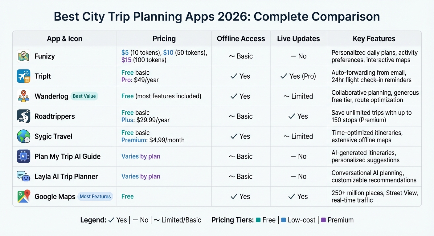 City Trip Planning Apps Comparison 2026: Features, Pricing & Offline Access