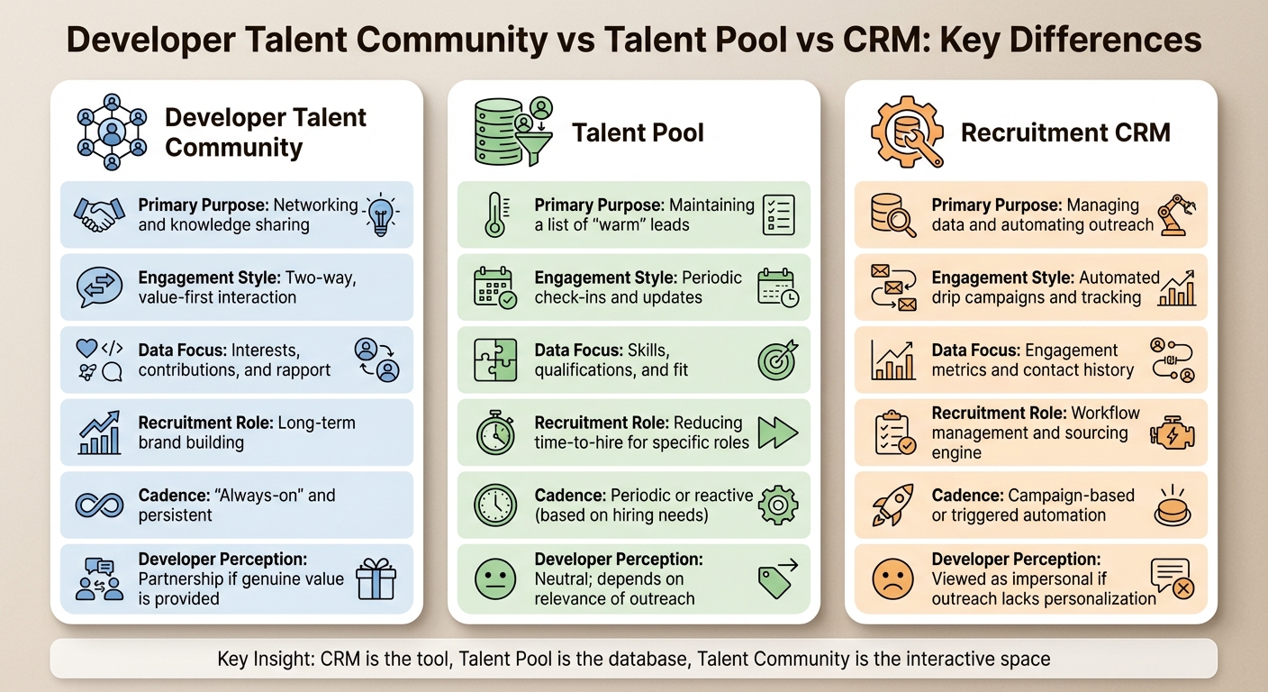 Developer Talent Community vs Talent Pool vs CRM Comparison