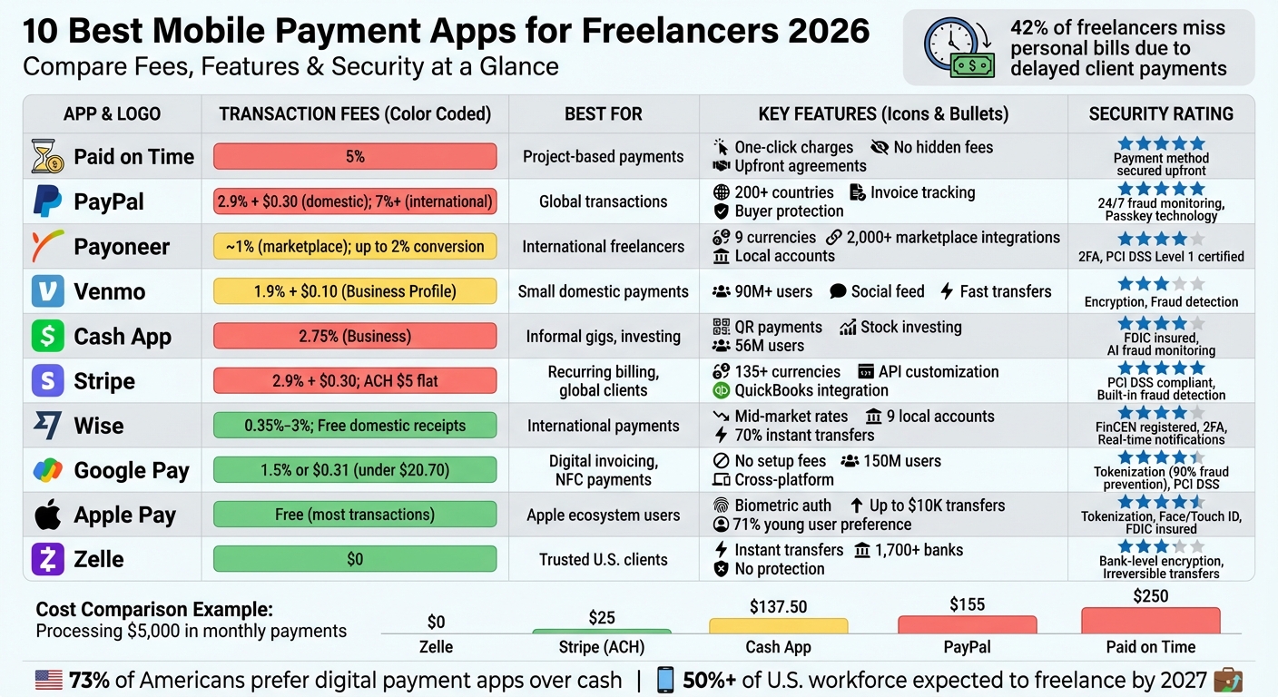 Mobile Payment Apps for Freelancers: Fees, Features & Security Comparison 2026