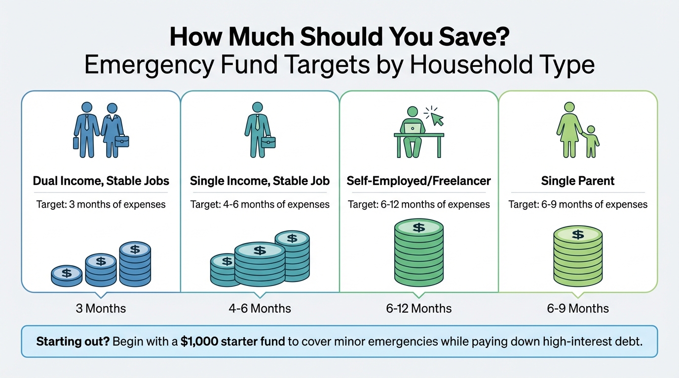 Emergency Fund Savings Targets by Household Situation