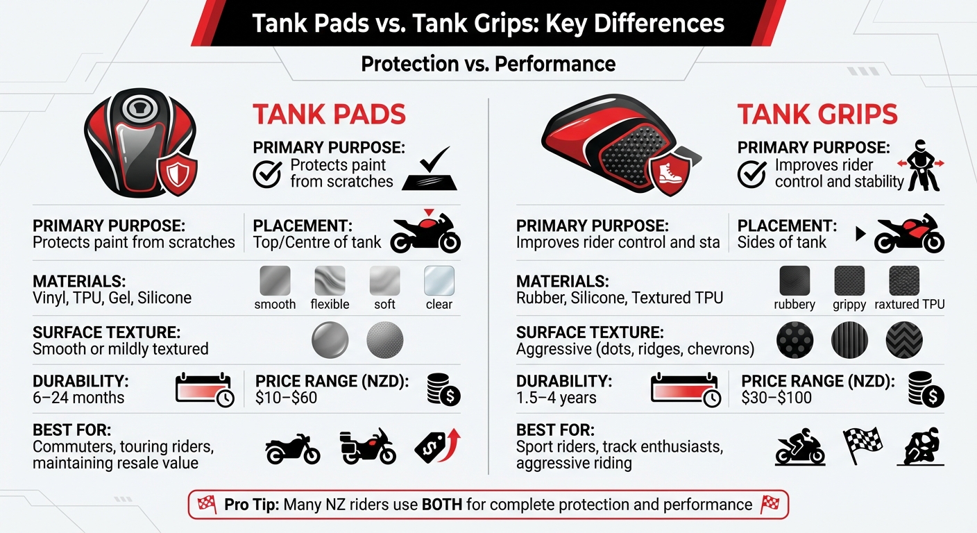 Tank Pads vs Tank Grips Comparison Chart for Motorcycles