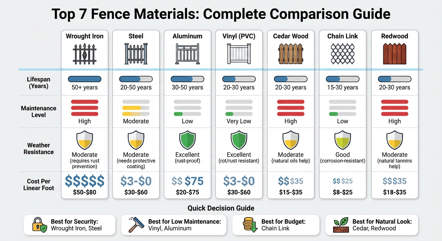 Fence Materials Comparison: Durability, Maintenance, and Cost Guide