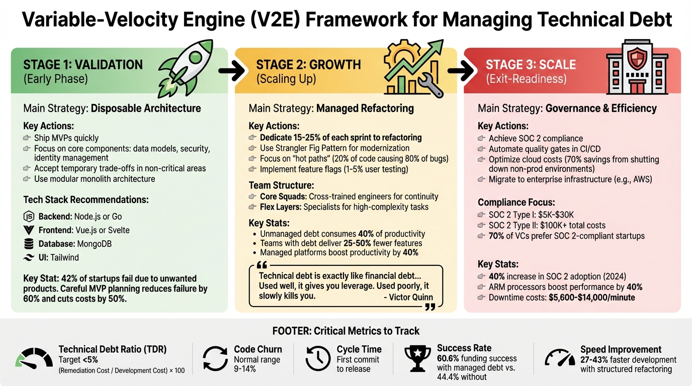 V2E Framework: Managing Technical Debt Across Three Startup Stages
