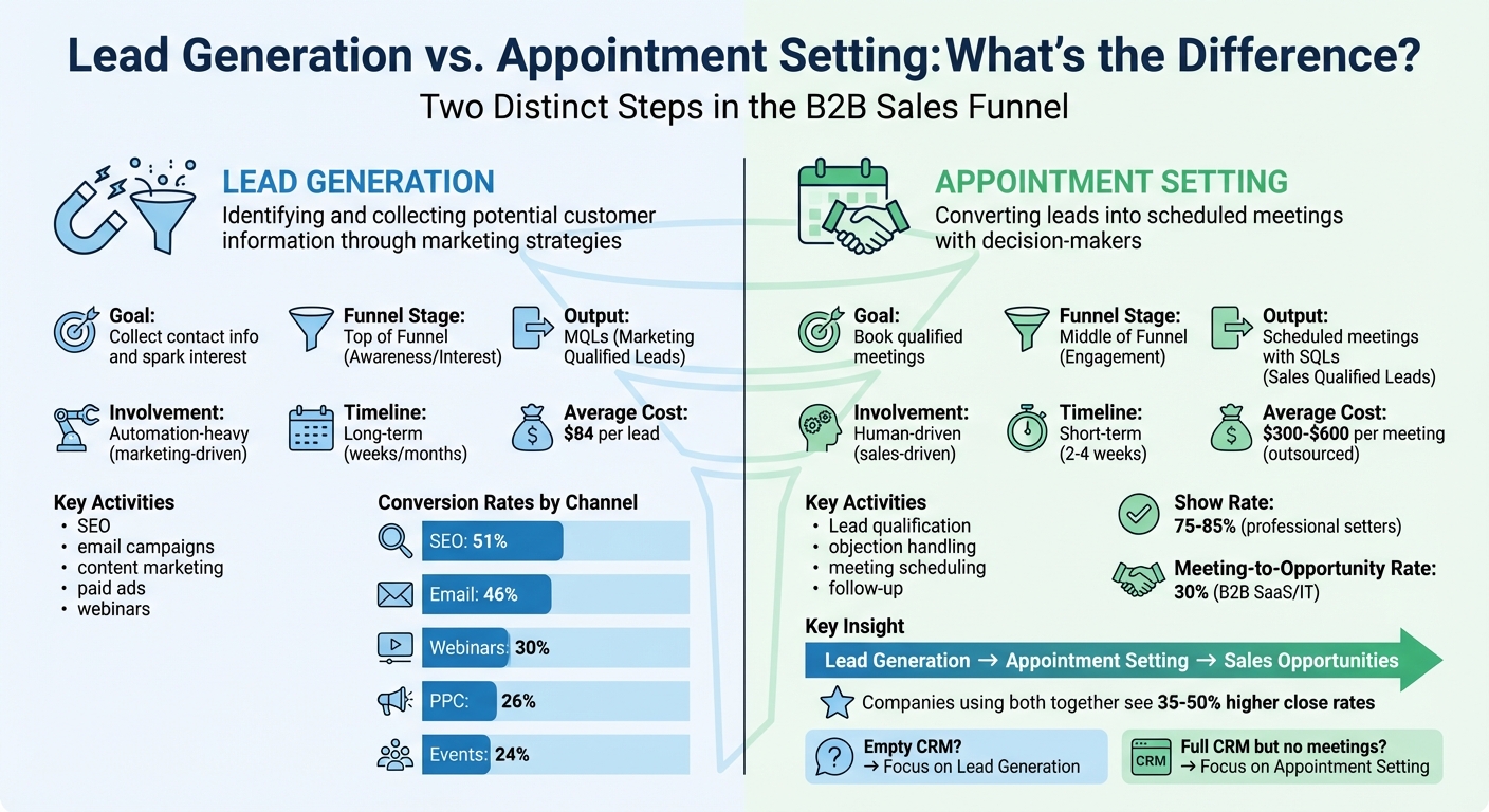 Lead Generation vs Appointment Setting: Key Differences Comparison Chart