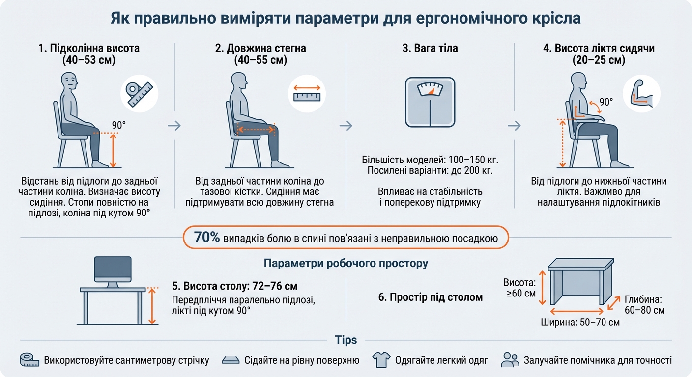 Як правильно виміряти параметри тіла для вибору ергономічного крісла