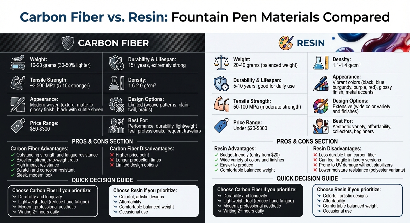 Carbon Fiber vs Resin Fountain Pens: Complete Material Comparison