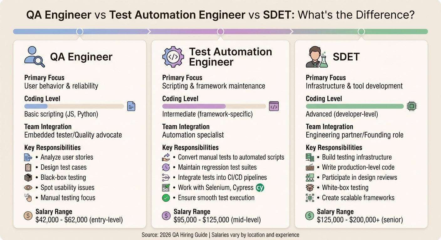 QA Engineer vs Test Automation Engineer vs SDET: Roles, Skills & Salaries Comparison 2026