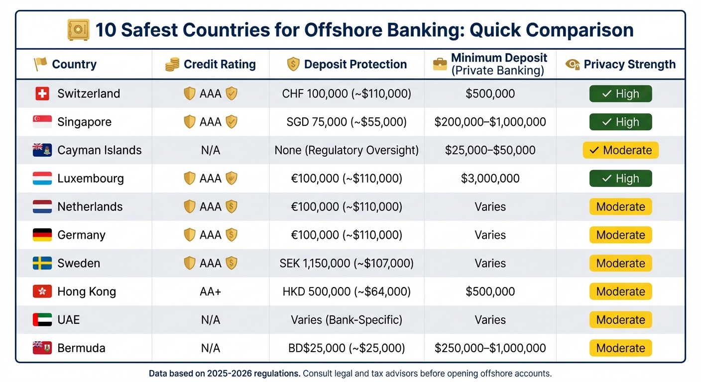 Top 10 Safest Offshore Banking Countries Comparison Chart