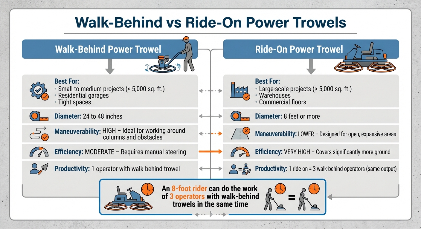 Walk-Behind vs Ride-On Power Trowels Comparison Chart