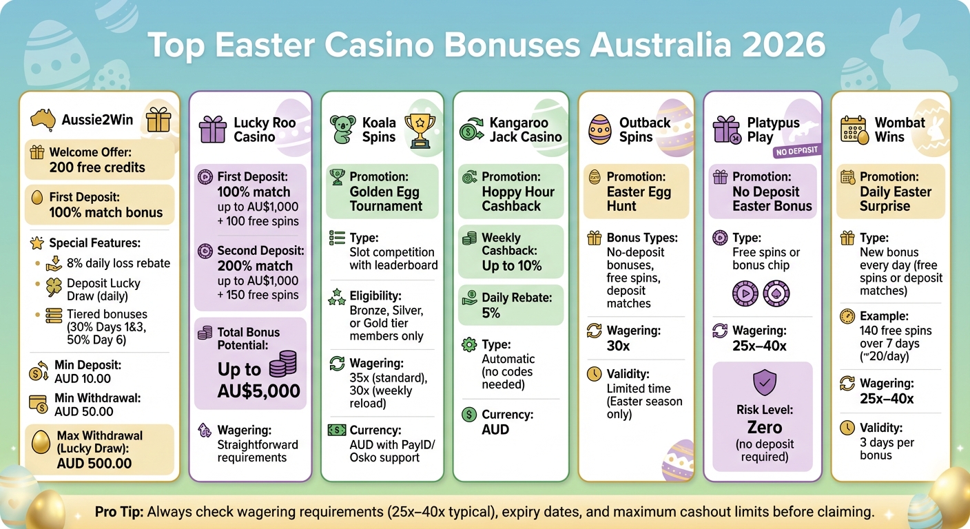 Top 7 Easter Casino Bonuses Australia 2026 Comparison