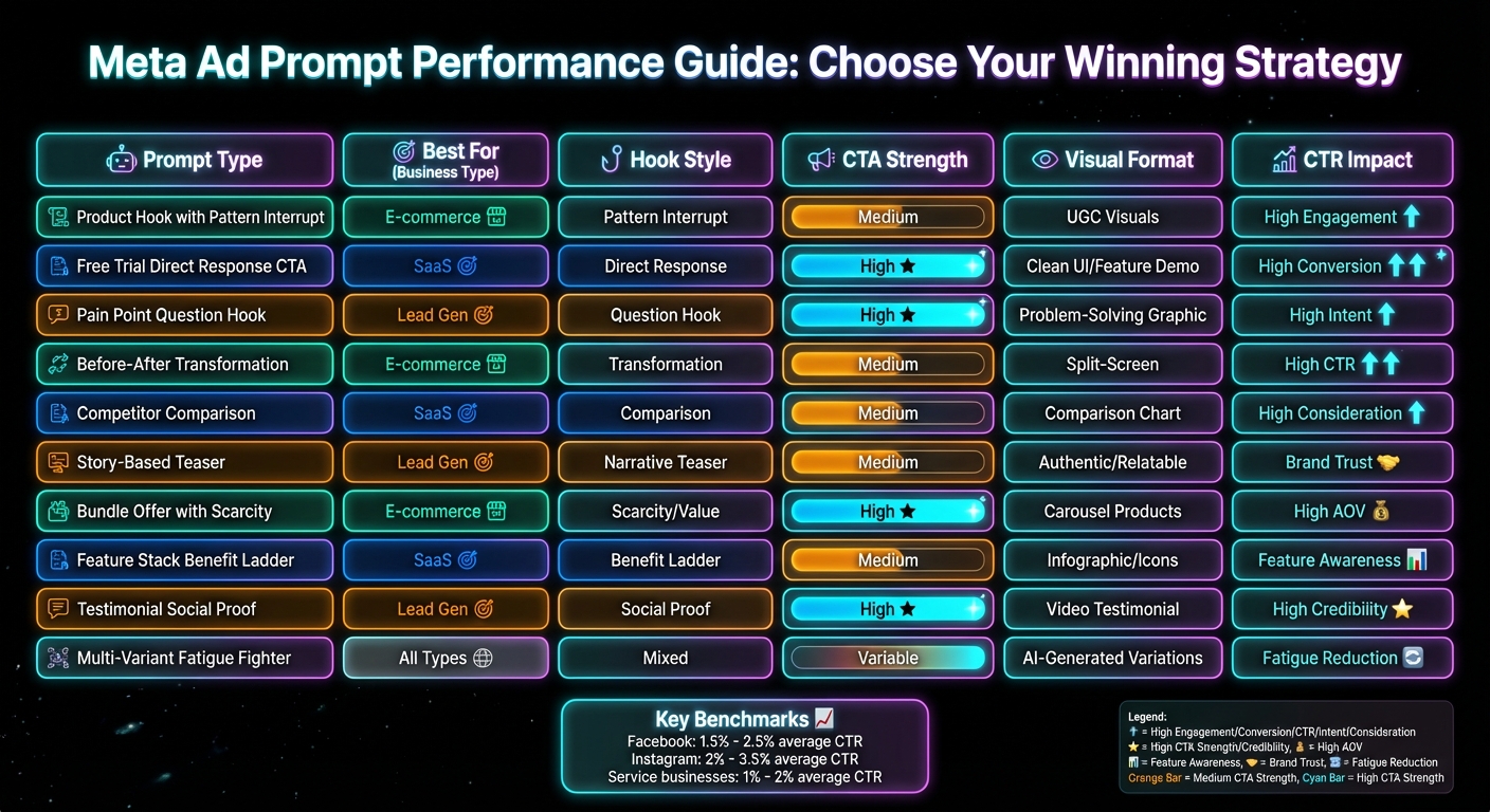 Meta Ad Prompt Performance Comparison: CTR, Conversion & Use Cases by Campaign Type