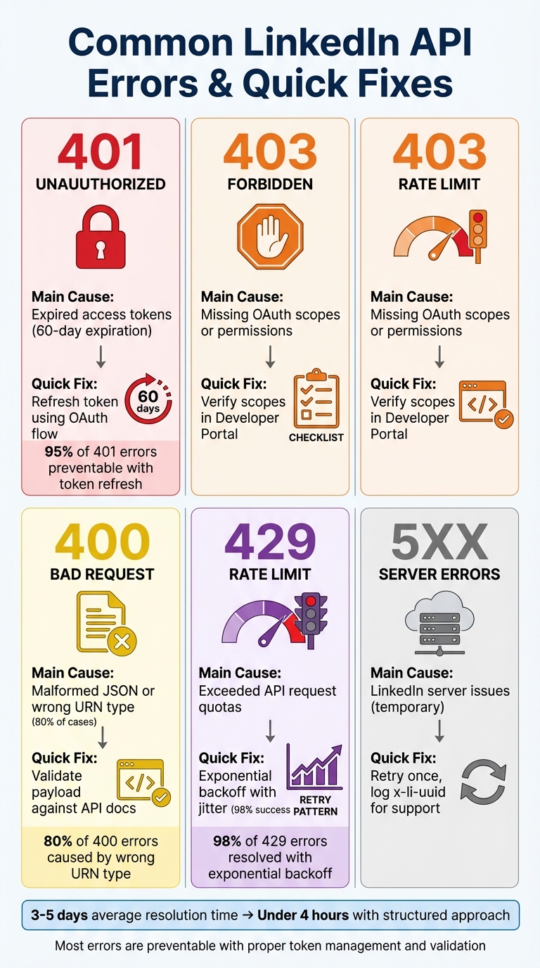 LinkedIn API Error Codes Quick Reference Guide