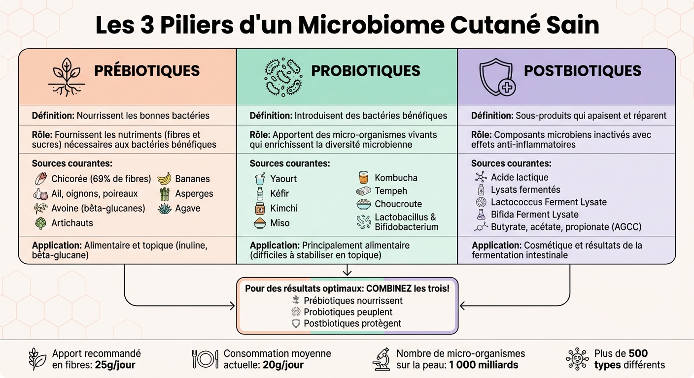 Prébiotiques vs Probiotiques vs Postbiotiques pour la santé de la peau
