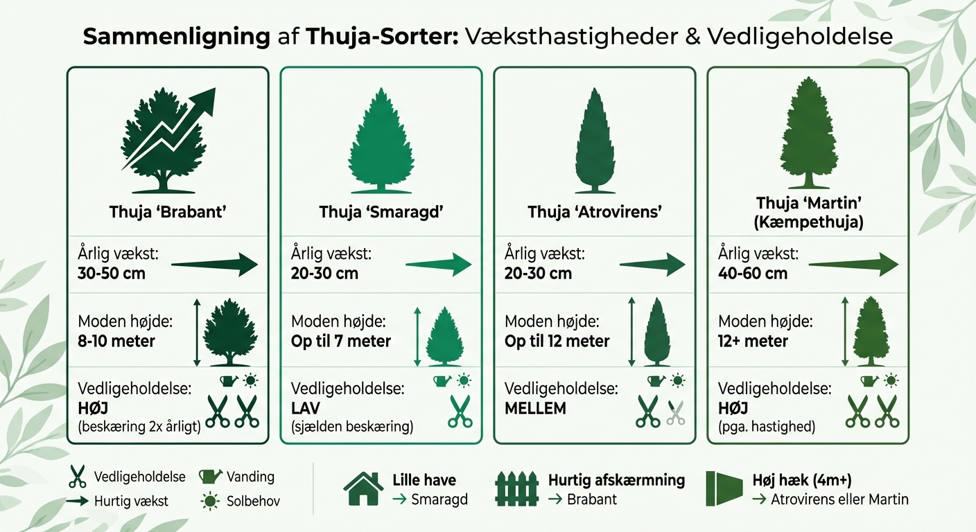 Væksthastigheder og vedligeholdelse for populære thuja-sorter i Danmark