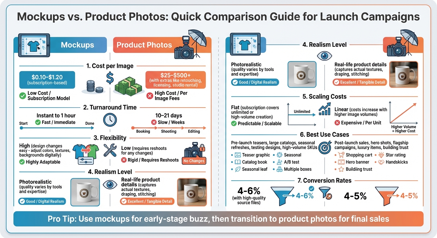 Mockups vs Product Photography Comparison Chart for Launch Campaigns