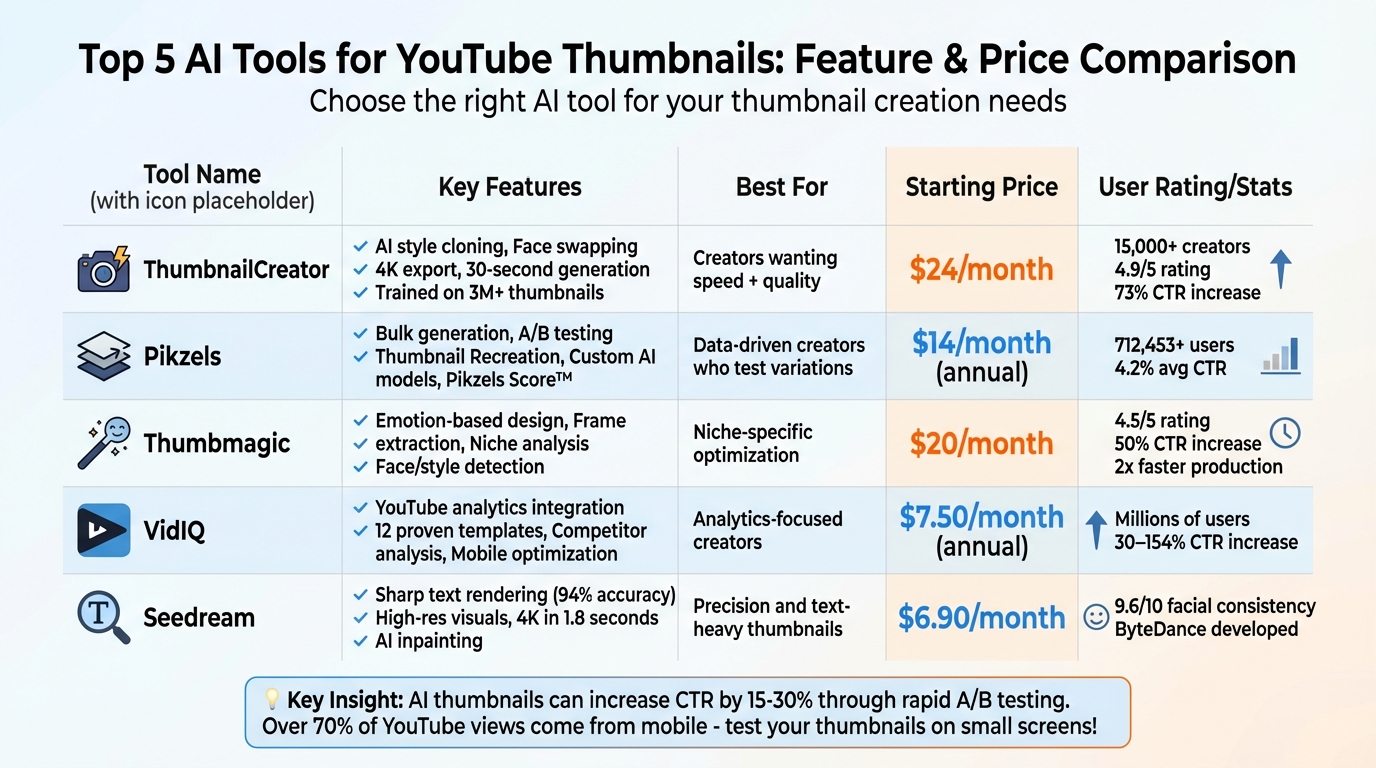 AI Thumbnail Tools Comparison: Features and Pricing Guide