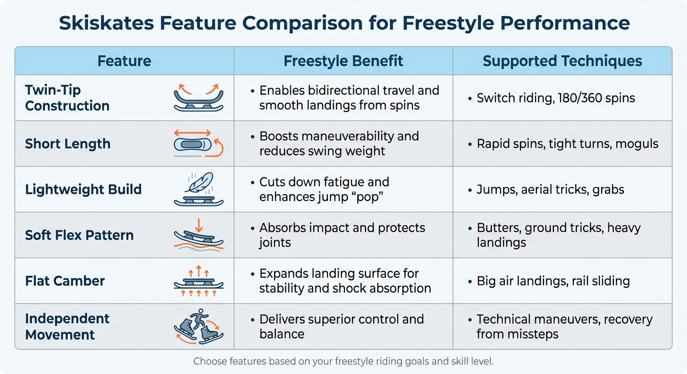 Skiskates Feature Comparison for Freestyle Performance