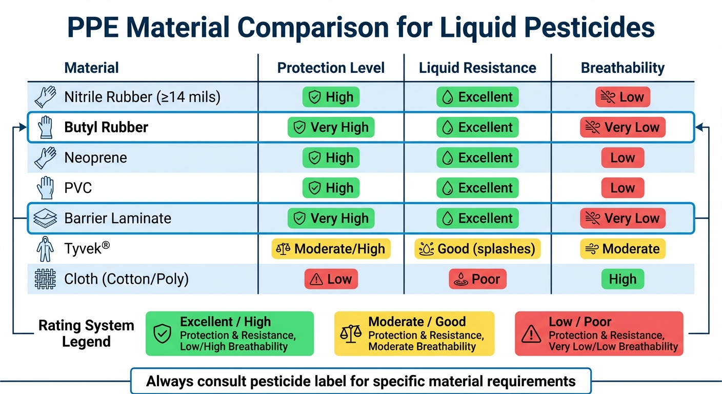 PPE Material Comparison Chart for Liquid Pesticide Protection