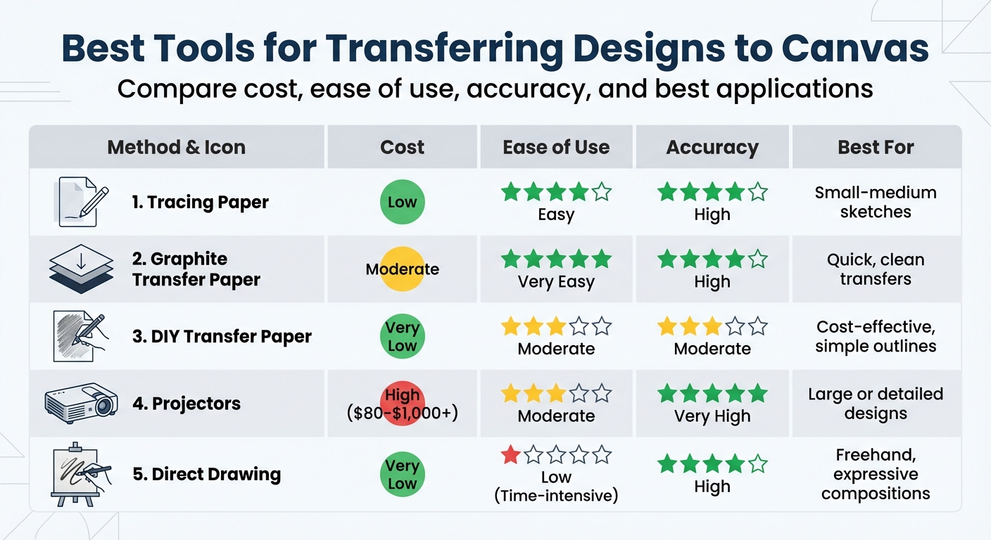 Comparison of 5 Canvas Design Transfer Methods: Cost, Ease, and Accuracy
