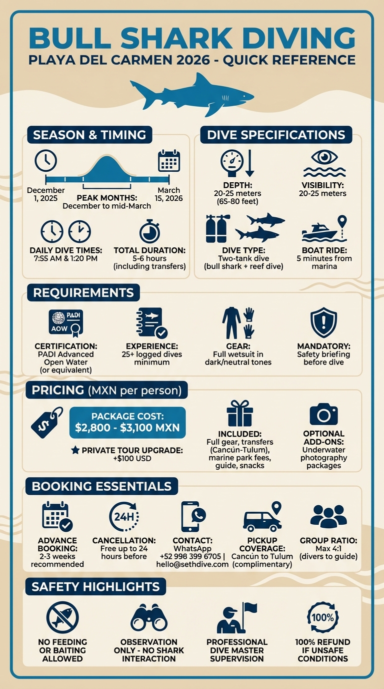 Bull Shark Diving Playa del Carmen 2026 Quick Reference Guide