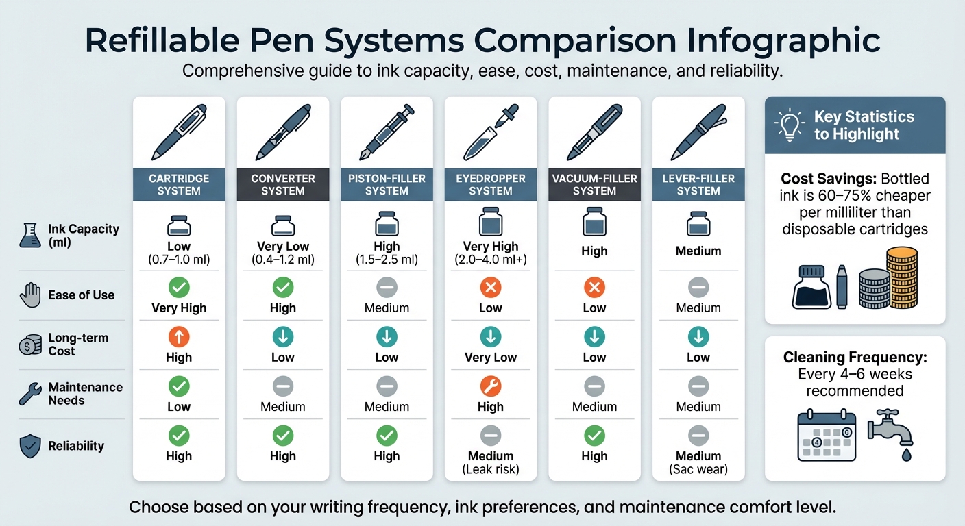 Refillable Pen Systems Comparison: Capacity, Cost, and Maintenance